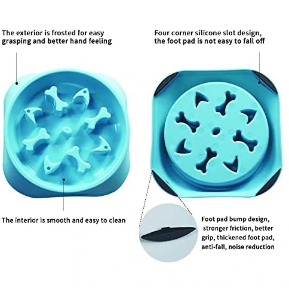 Dog Silicone Pad Non-Slip Anti-Chocking Small Bone Bowl Slow Eating Feeder Blue